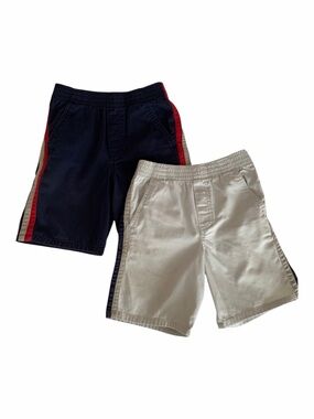 Garanimals Shorts 2 PC Lot Boys 6 Tan Navy Blue Red Stripe Twill Pocket